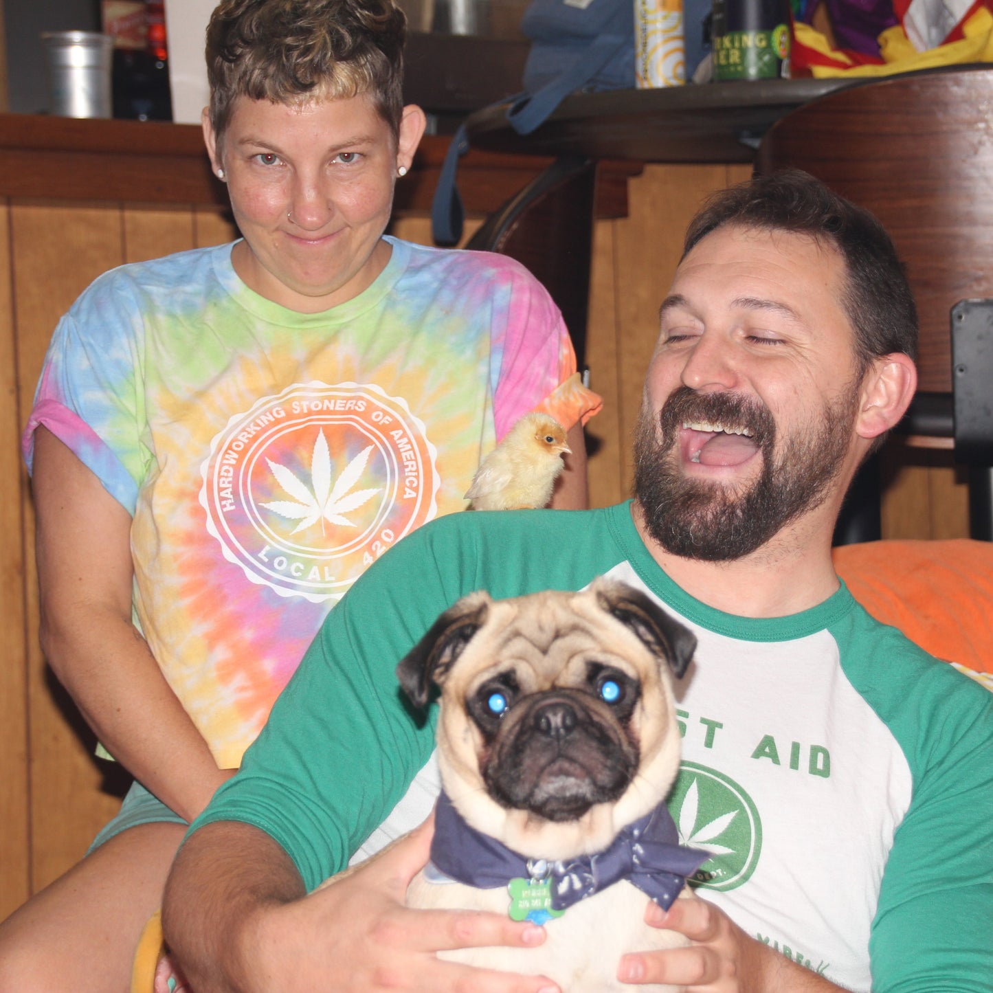 Hardworking Stoners of America Local 420 logo - cropped tie-dye tee
