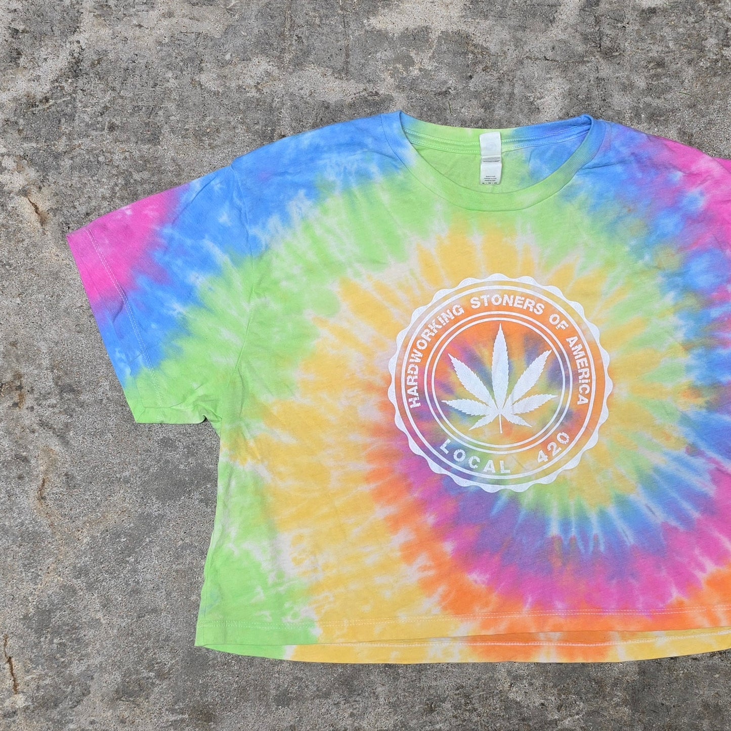 Hardworking Stoners of America Local 420 logo - cropped tie-dye tee