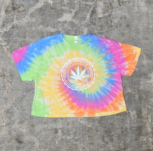 Hardworking Stoners of America Local 420 logo - cropped tie-dye tee