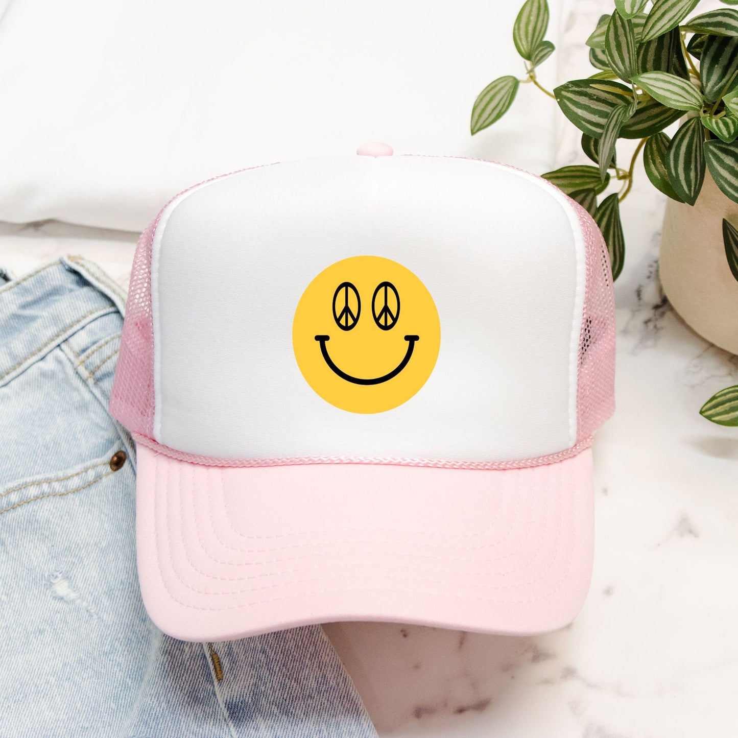 Peace Sign Smiley Face - retro trucker hat