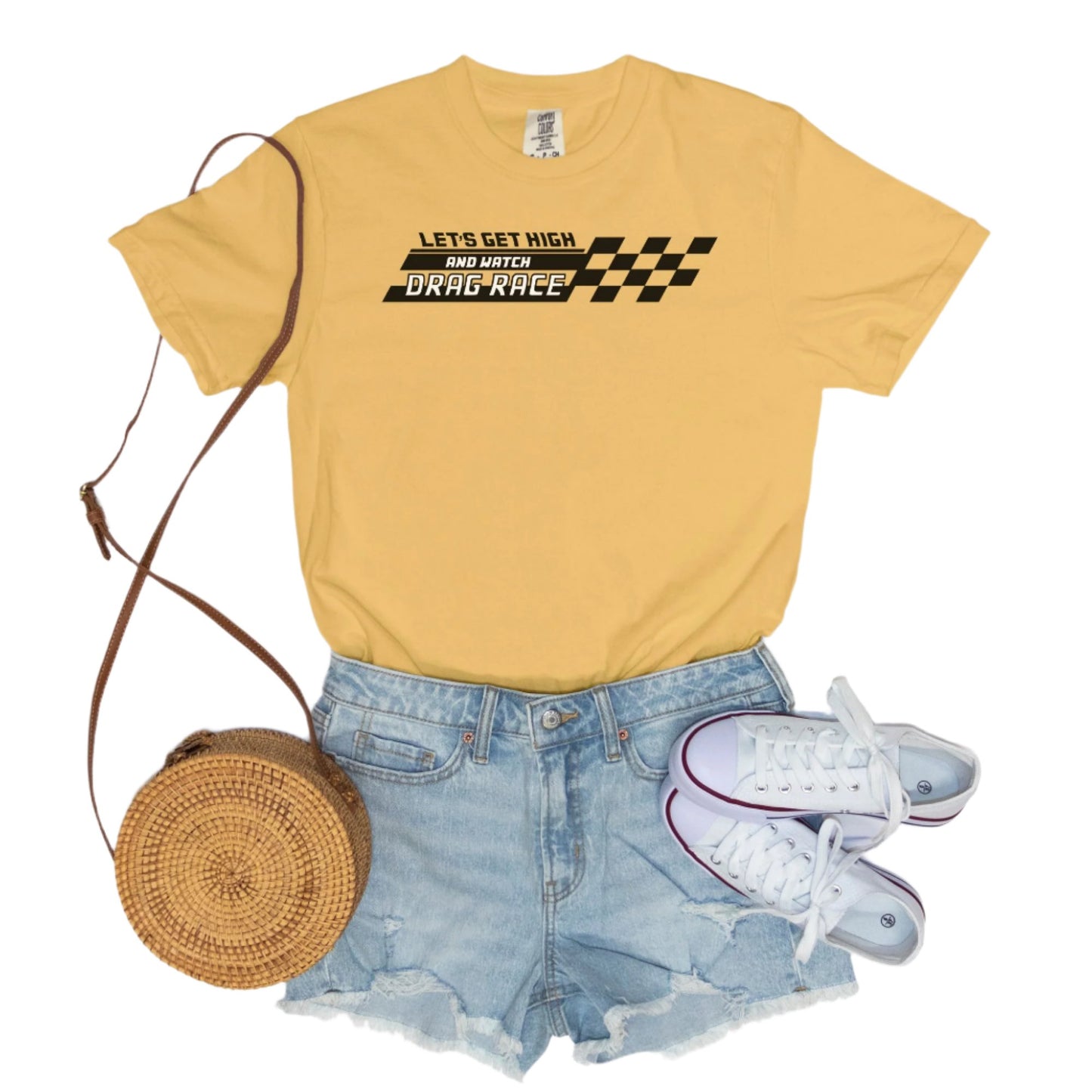 Let's Get High and Watch Drag Race - vintage style tee