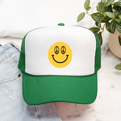 Peace Sign Smiley Face - retro trucker hat