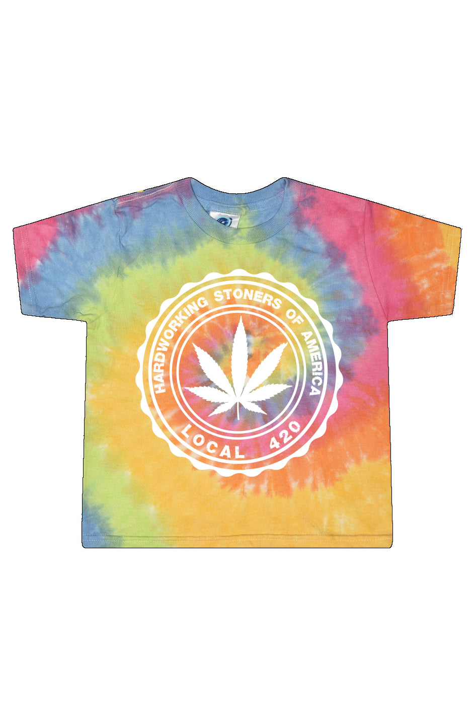 Hardworking Stoners of America Local 420 logo - cropped tie-dye tee