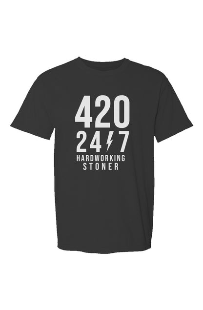 420/24/7 Hardworking Stoner - Made in USA Short Sleeve Crew T-Shirt