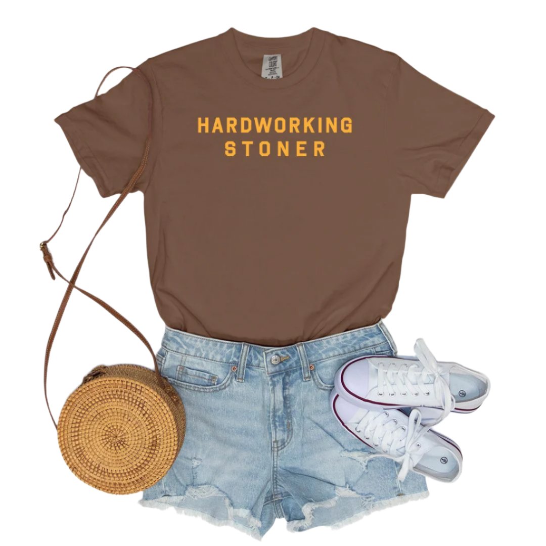 Hardworking Stoner - vintage style tee (yellow)