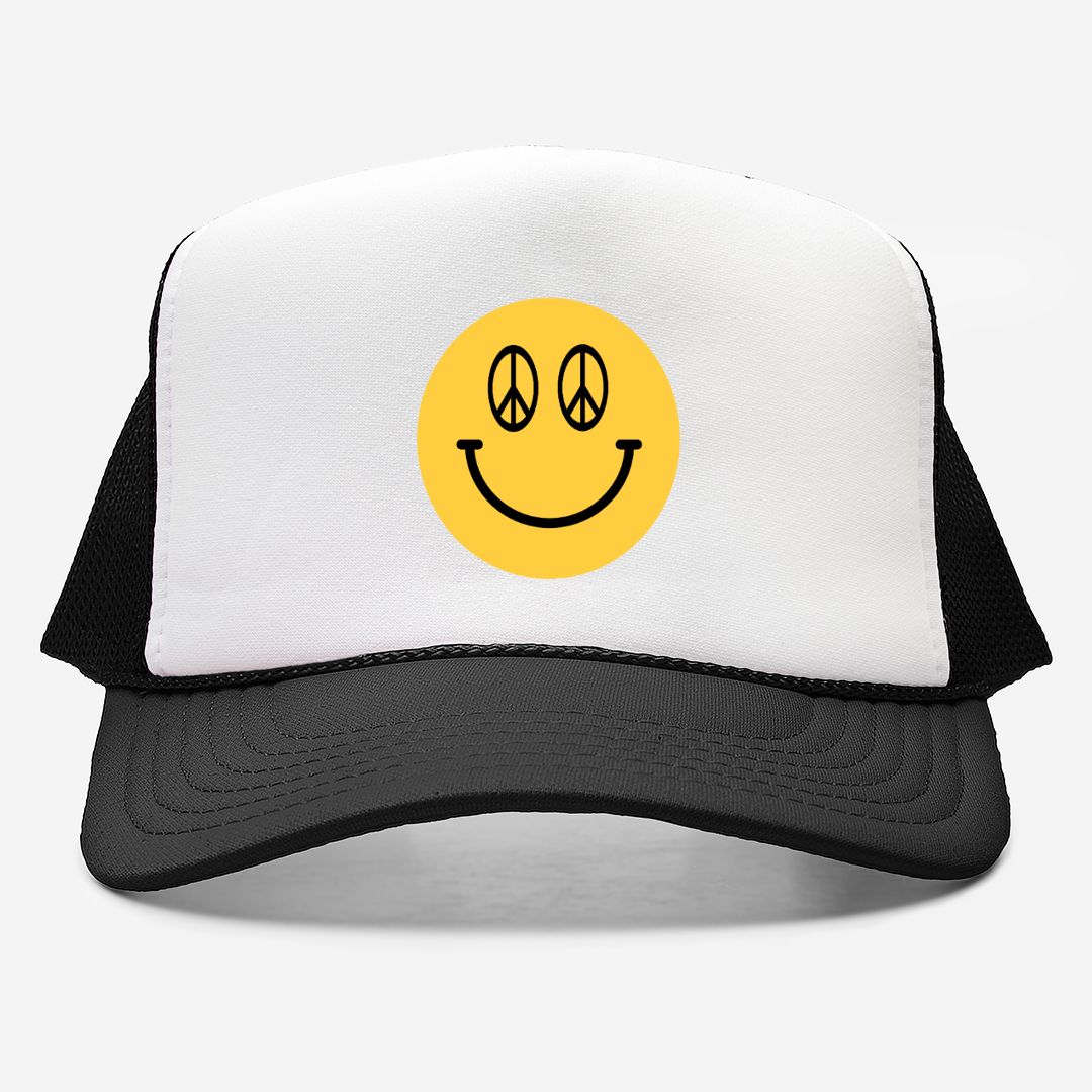 Peace Sign Smiley Face - retro trucker hat