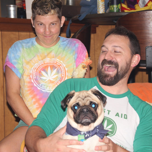 Hardworking Stoners of America Local 420 logo - cropped tie-dye tee