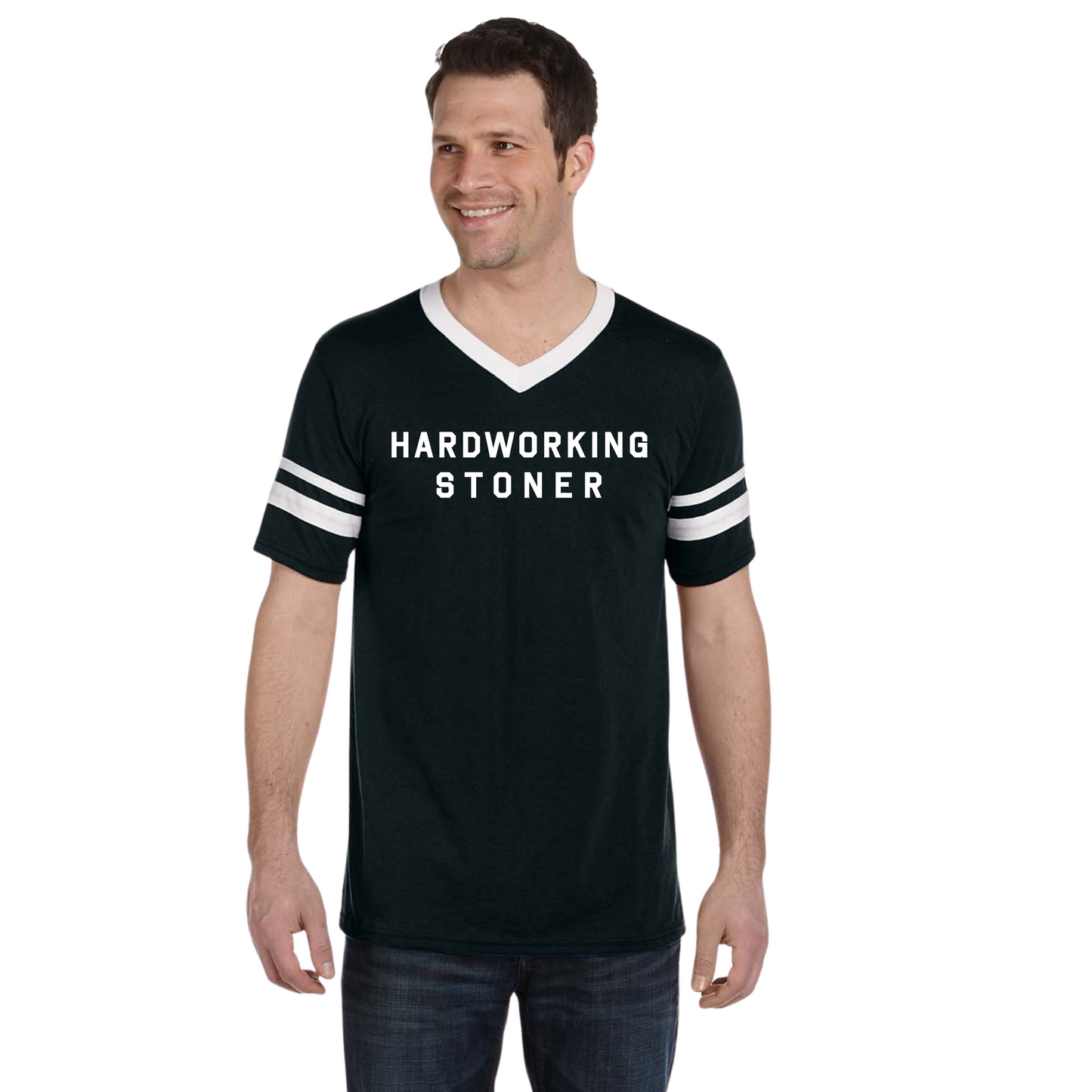 Hardworking Stoner - retro v-neck ringer tee