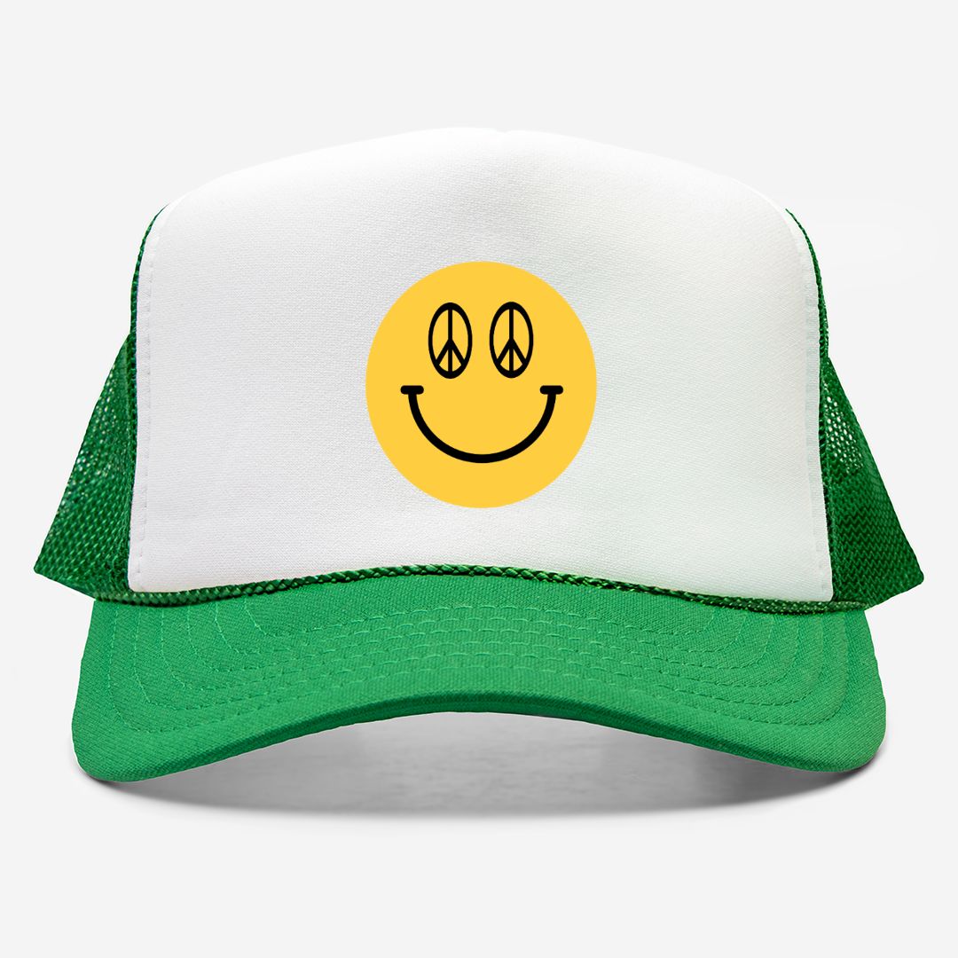 Peace Sign Smiley Face - retro trucker hat