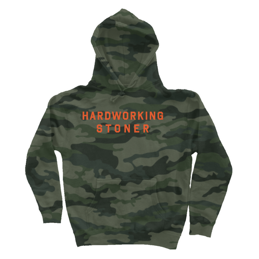 Hardworking Stoner - heavyweight camo hoodie