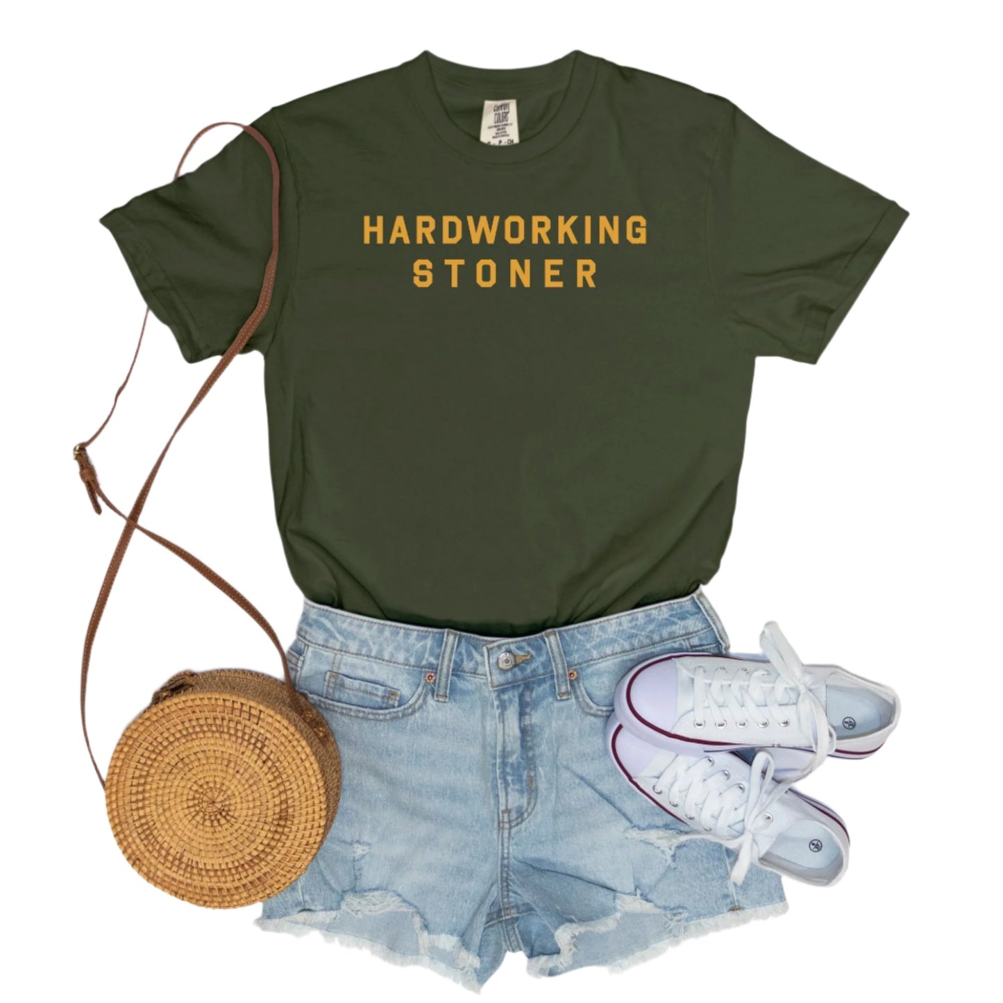 Hardworking Stoner - vintage style tee (yellow)