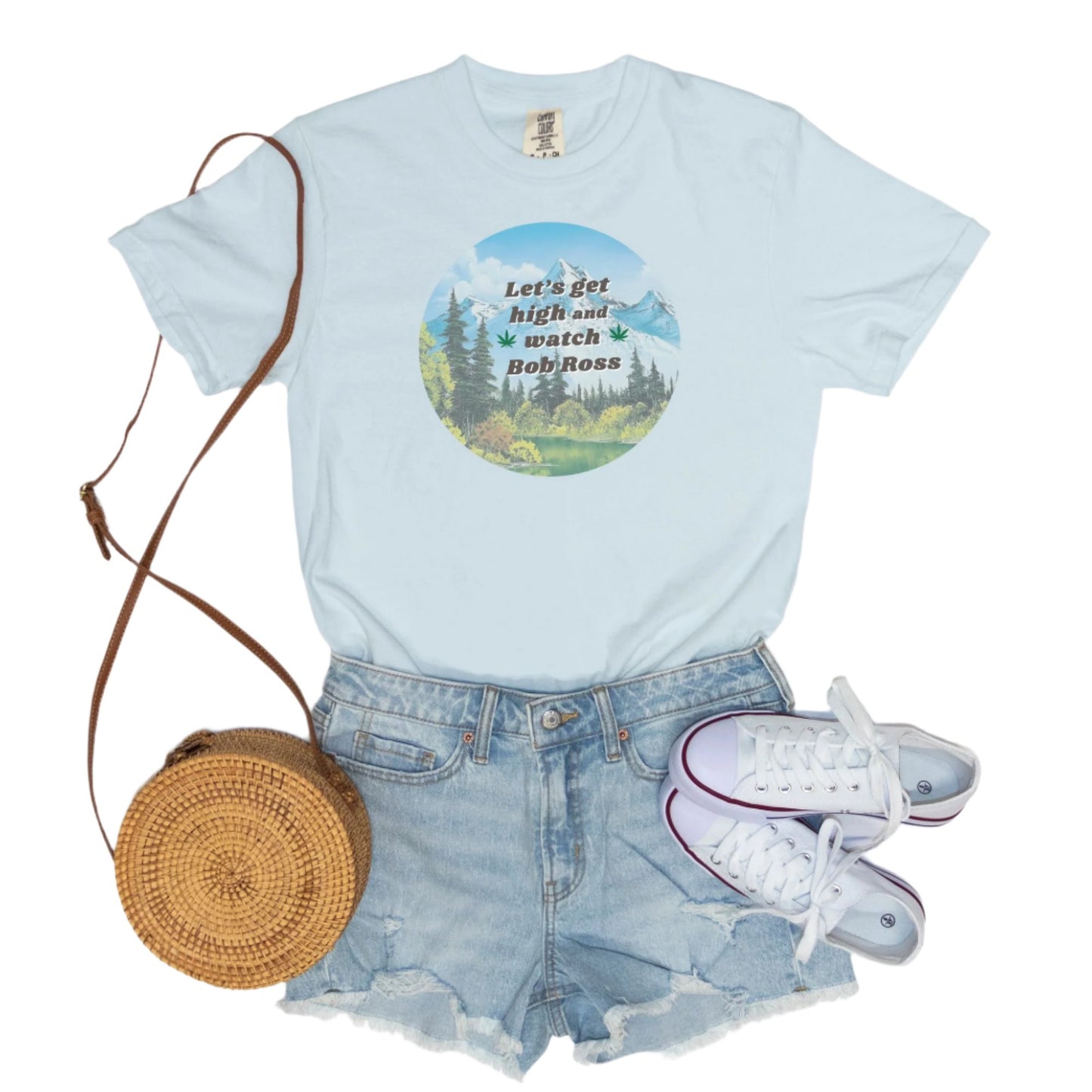 Let's Get High and Watch Bob Ross - vintage style tee