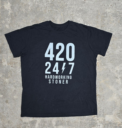 420/24/7 Hardworking Stoner - Made in USA Short Sleeve Crew T-Shirt