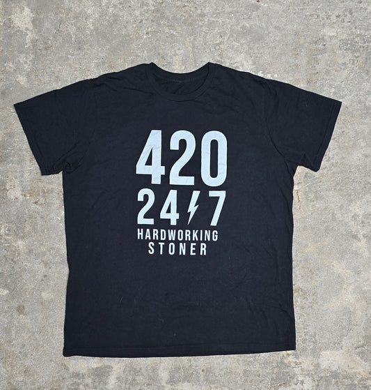 420/24/7 Hardworking Stoner - Made in USA Short Sleeve Crew T-Shirt