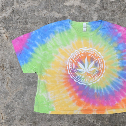 Hardworking Stoners of America Local 420 logo - cropped tie-dye tee
