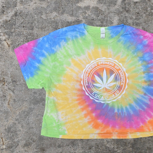 Hardworking Stoners of America Local 420 logo - cropped tie-dye tee